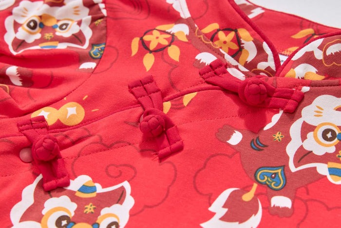 Ready Stock Festive Red Lion Dance Girl Cheongsam Dress Baby Kids CNY Outfit Singapore - Little Kooma