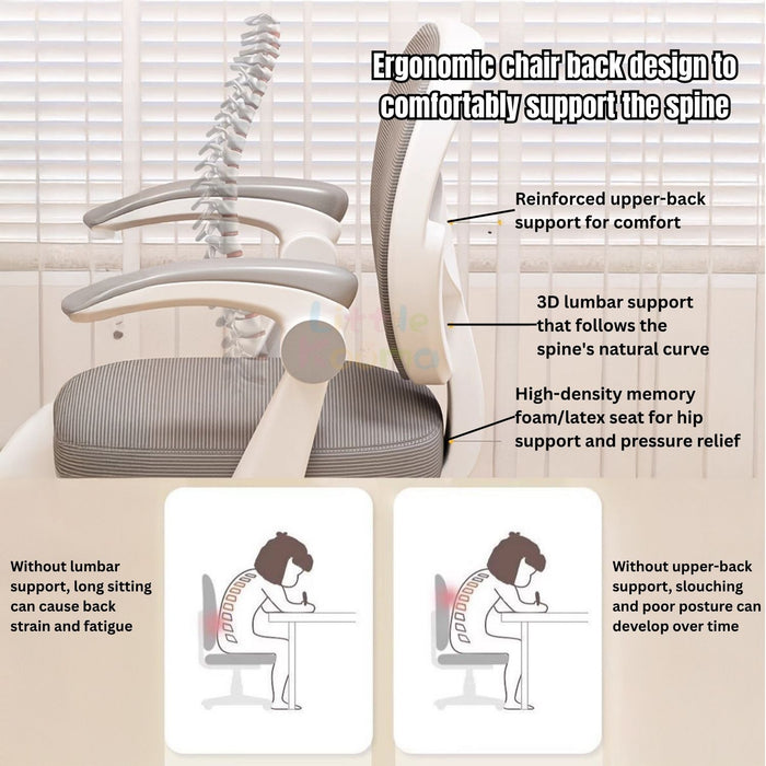 Ready Stock Kids Ergonomic Study Chair Height Adjustable 360° Swivel WithWithout Wheels Footrest - Little Kooma