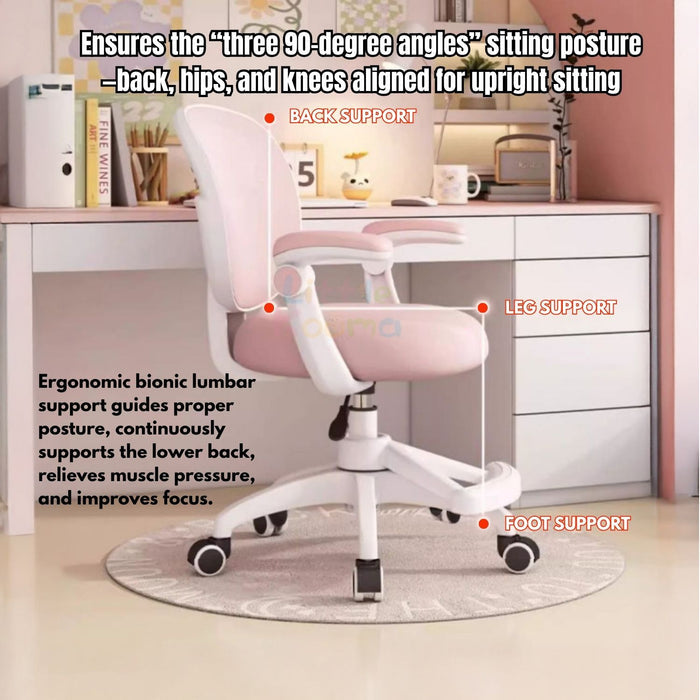 Ready Stock Kids Ergonomic Study Chair Height Adjustable 360° Swivel WithWithout Wheels Footrest - Little Kooma