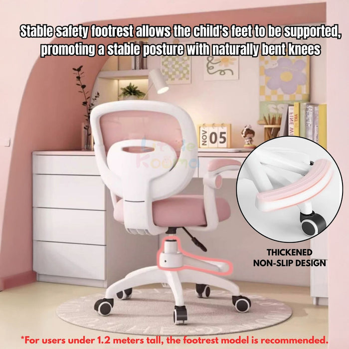 Ready Stock Kids Ergonomic Study Chair Height Adjustable 360° Swivel WithWithout Wheels Footrest - Little Kooma