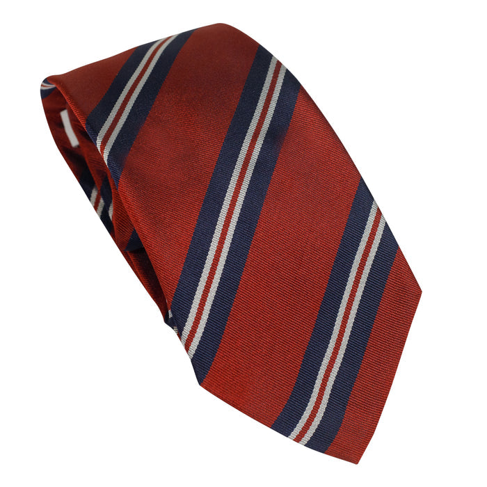 Red and Blue 100% Italian Silk Tie With Regimental Stripes
