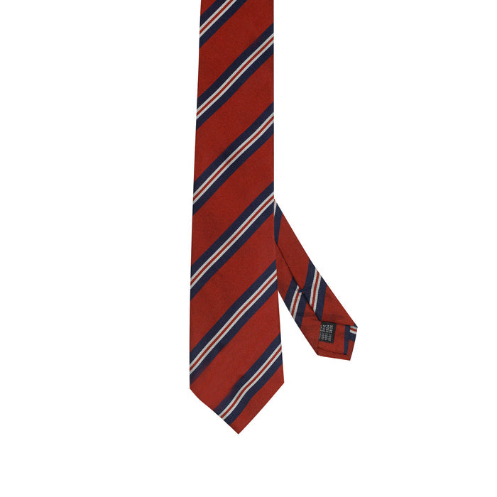 Red and Blue 100% Italian Silk Tie With Regimental Stripes