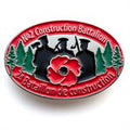 Badge with a red poppy, black silhouette of a soldiers, and text 'No. 2 Construction Battalion'.