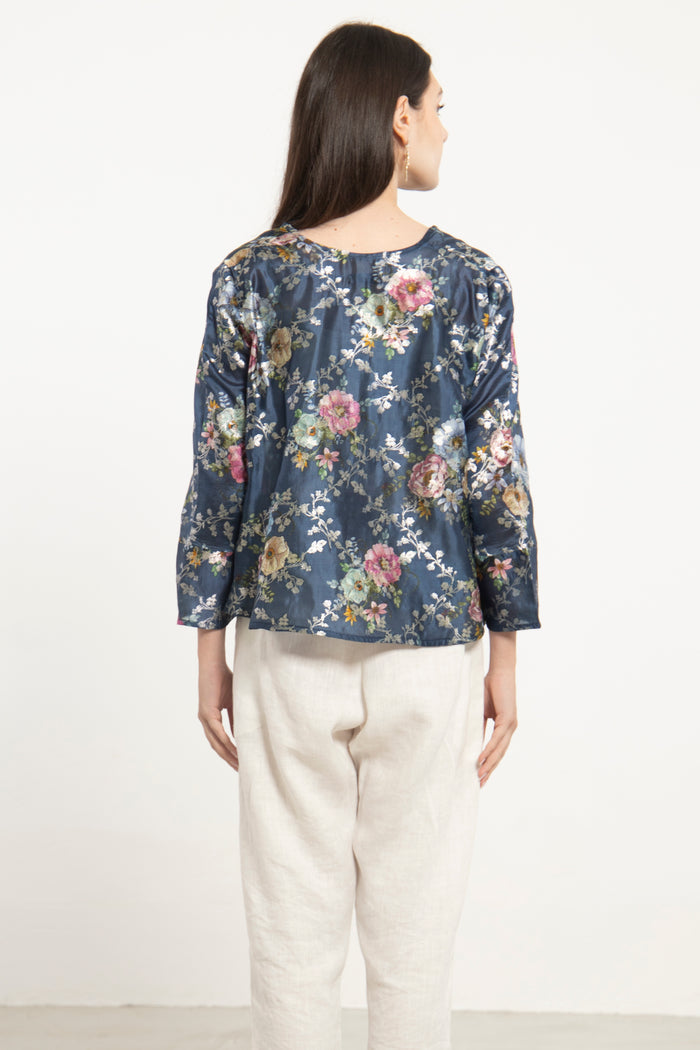 Sabah Cotton Silk Blue Blouse