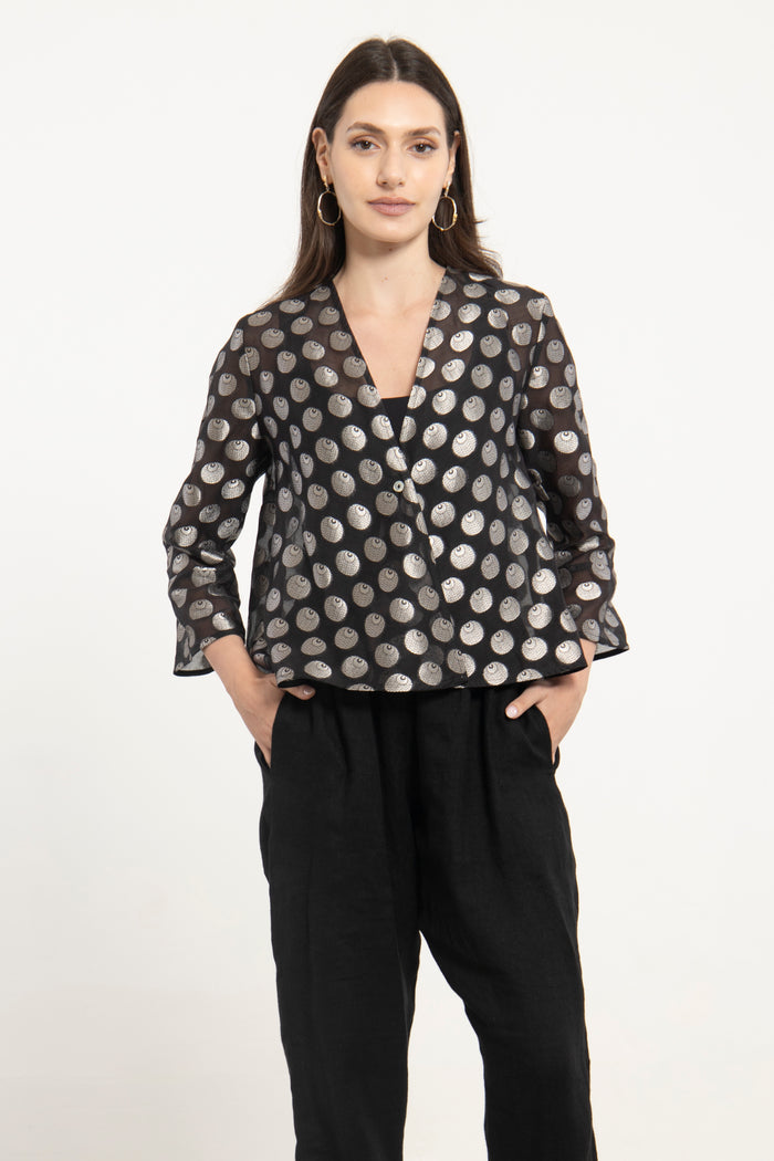 Sabah Cotton Silk Silver Blouse