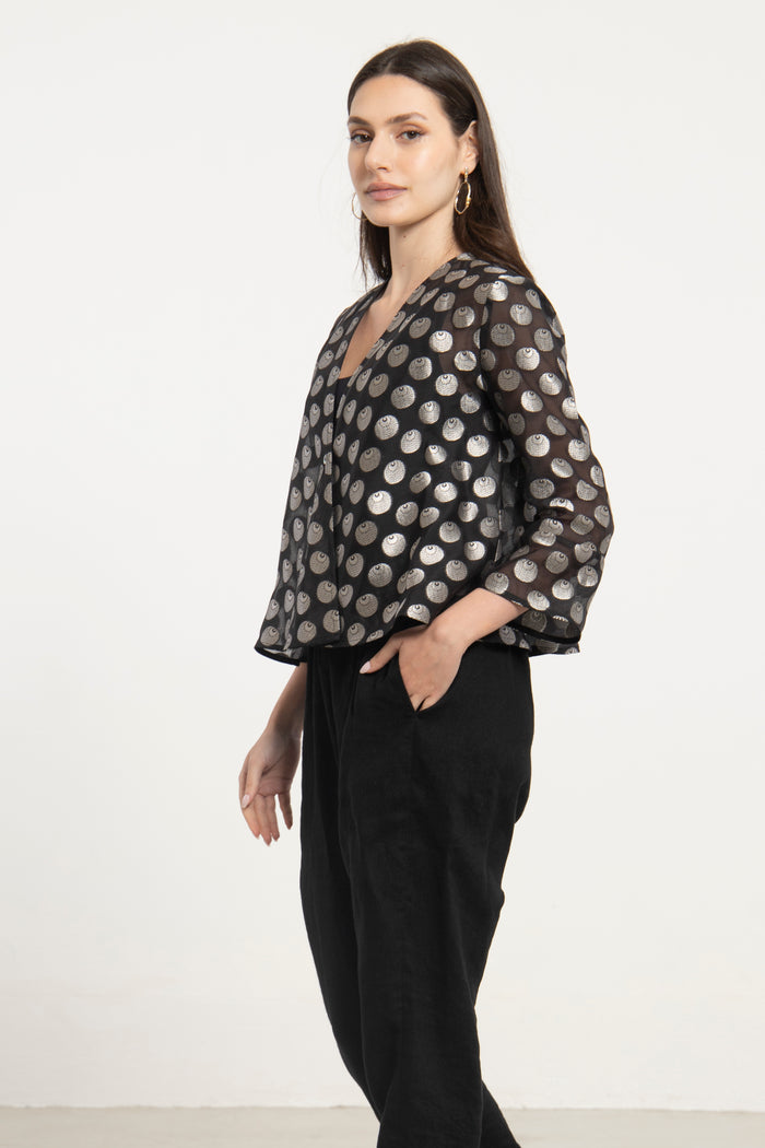 Sabah Cotton Silk Silver Blouse