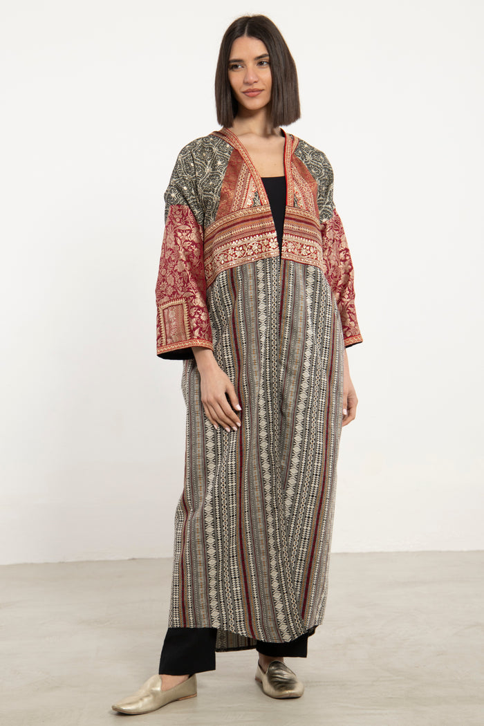Sahriye Silk Black & Red Coat