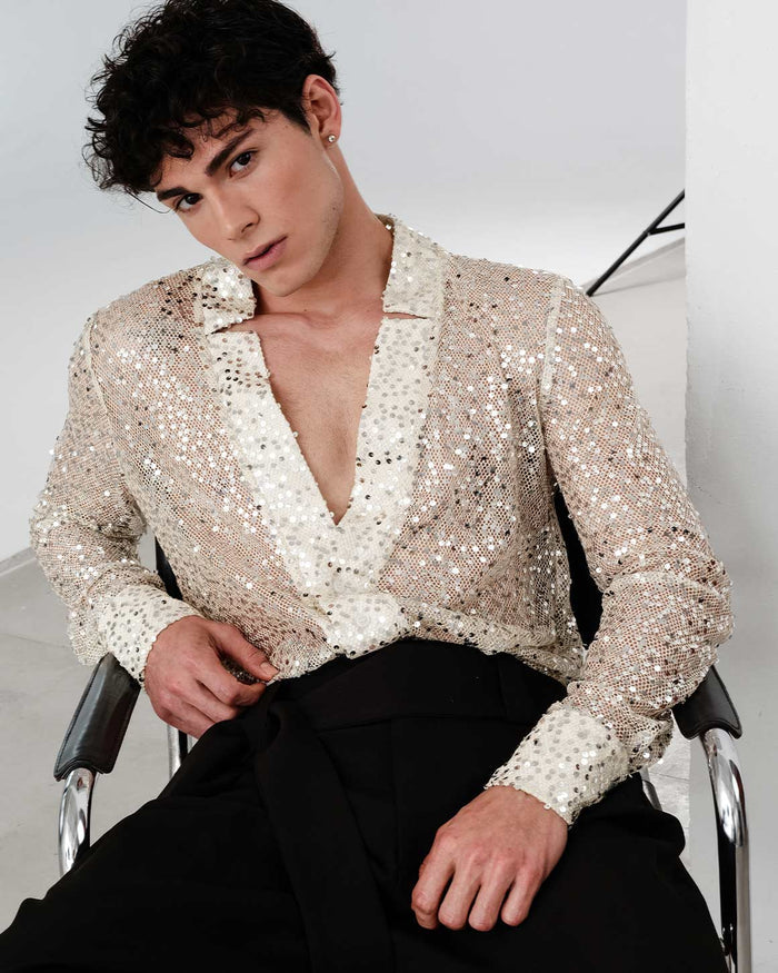 Sequin Star Neck Cardigan Buttoned