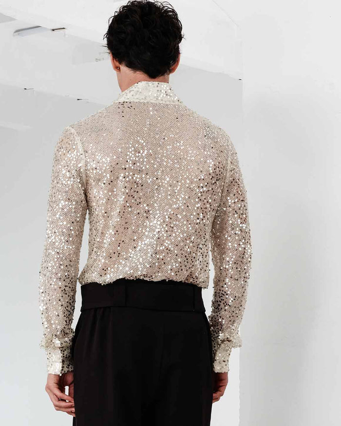 Sequin Star Neck Cardigan Buttoned