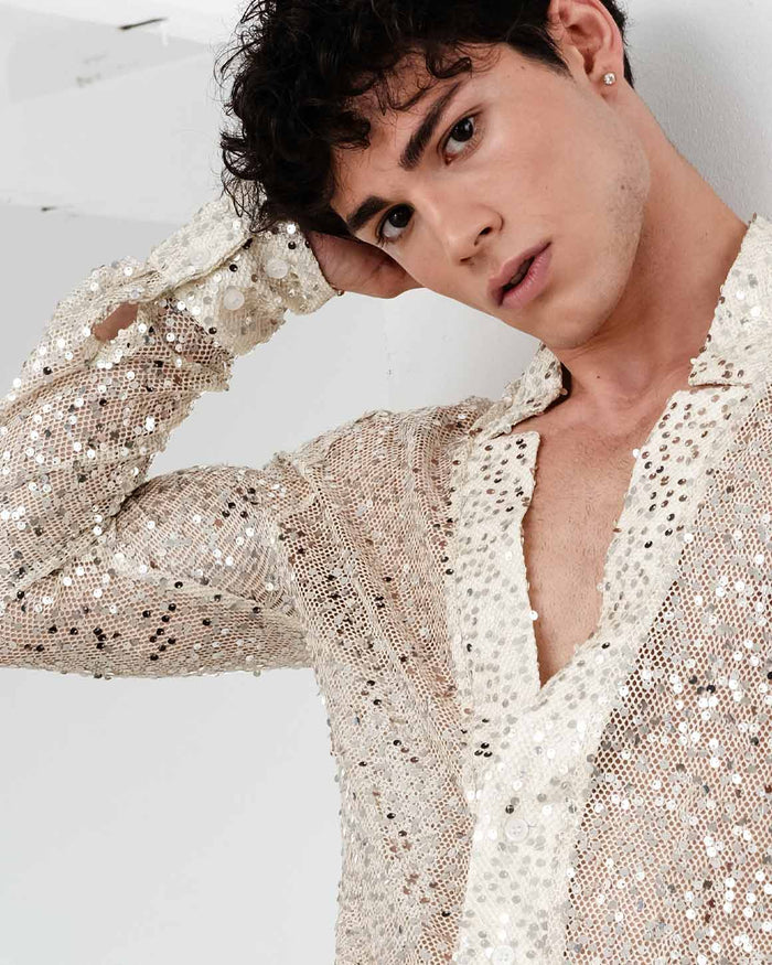 Sequin Star Neck Cardigan Buttoned