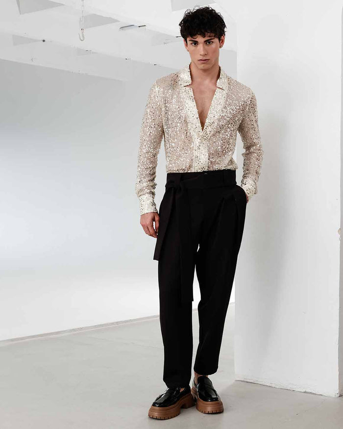 Sequin Star Neck Cardigan Buttoned