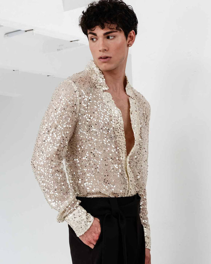 Sequin Star Neck Cardigan Buttoned