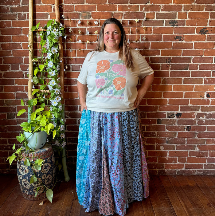 Size 14-20 100% Cotton Yoga Waistband Patchwork Boho Festival Skirt -Fair Trade Made - Multiple Colors Available