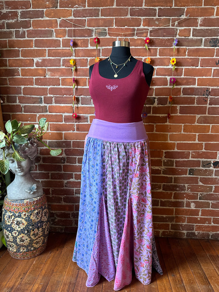 Size 14-20 100% Cotton Yoga Waistband Patchwork Boho Festival Skirt -Fair Trade Made - Multiple Colors Available