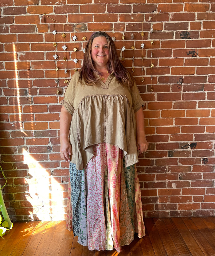 Size 14-20 100% Cotton Yoga Waistband Patchwork Boho Festival Skirt -Fair Trade Made - Multiple Colors Available