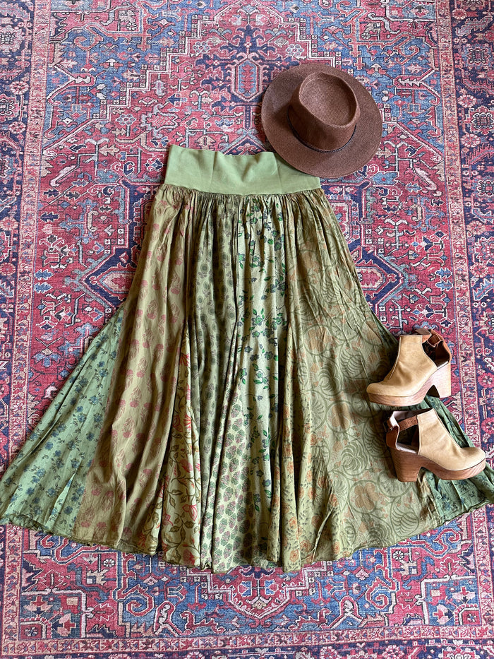 Size 14-20 100% Cotton Yoga Waistband Patchwork Boho Festival Skirt -Fair Trade Made - Multiple Colors Available