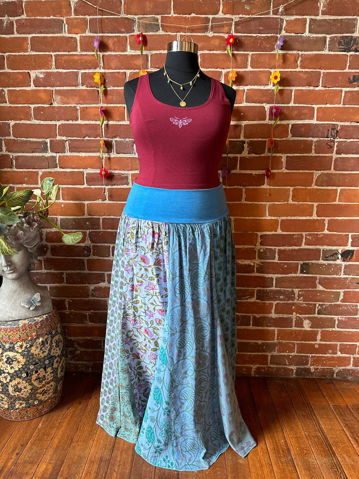 Size 14-20 100% Cotton Yoga Waistband Patchwork Boho Festival Skirt -Fair Trade Made - Multiple Colors Available