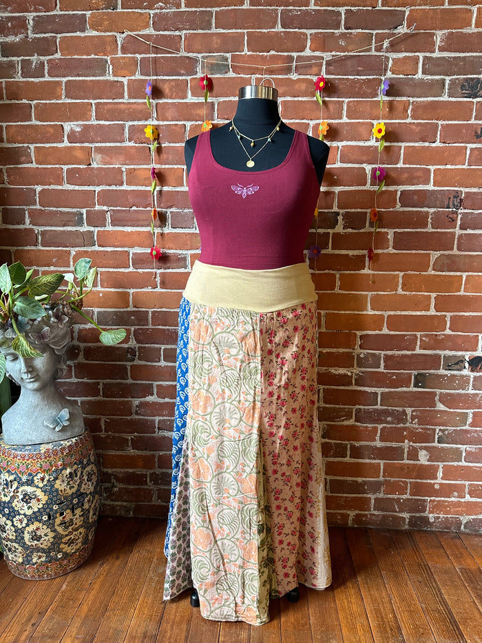 Size 14-20 100% Cotton Yoga Waistband Patchwork Boho Festival Skirt -Fair Trade Made - Multiple Colors Available