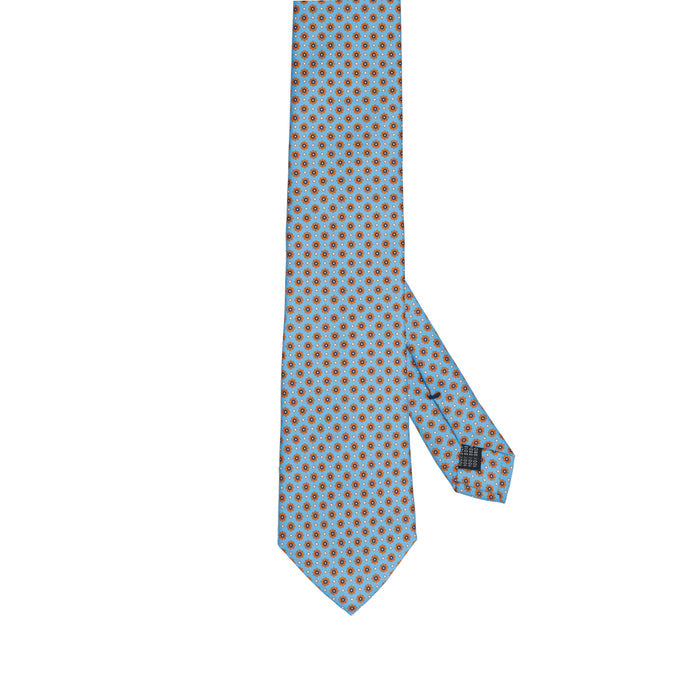 Sky Blue 100% Italian Silk Tie with Micro Burnt Orange Pattern