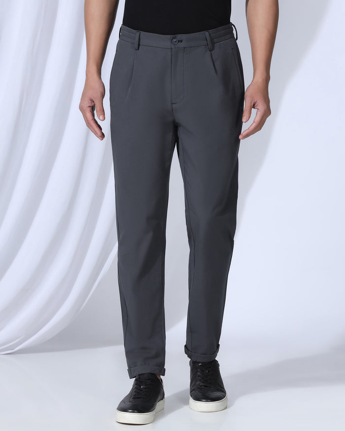 Sneaker Fit Casual Charcoal Solid Khakis - Ario