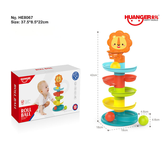 Spiral Race Marble Run STEM Toy – Lion Rebound Design, Removable Side Rails, 3 Color Balls, and Ball-Shooting Basket for Kids 18+ Months - Little Kooma