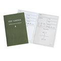Stay Curious Observation Notebook cover and A notebook page on display. The inside page has spaces to write down the Date, Location, Time, Temp, Weather, and Observations.