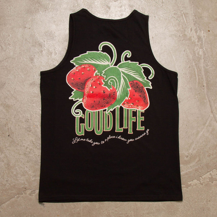 Strawberry Good Life Back Print - Vest - Black
