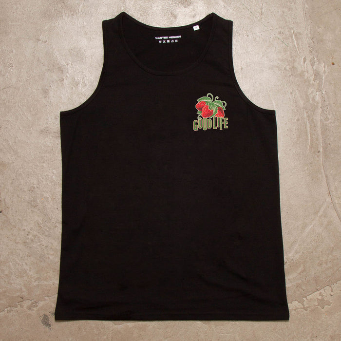 Strawberry Good Life Back Print - Vest - Black
