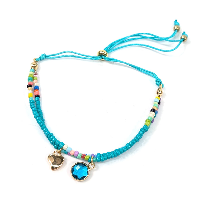 Summer Adjustable Double Seed Bead Bracelet - Turquoise