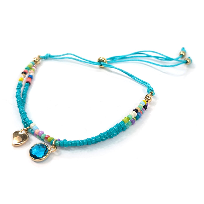 Summer Adjustable Double Seed Bead Bracelet - Turquoise