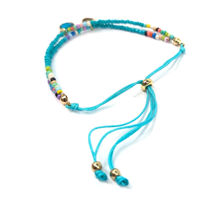 Summer Adjustable Double Seed Bead Bracelet - Turquoise