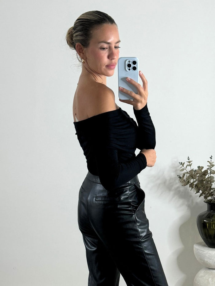 Tatiana Long Sleeve Bardot Top / Black - Style Cheat