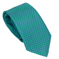 Teal Green 100% Italian Silk Tie with Light Blue Micro Geometric Design