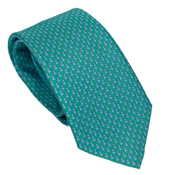 Teal Green 100% Italian Silk Tie with Light Blue Micro Geometric Design
