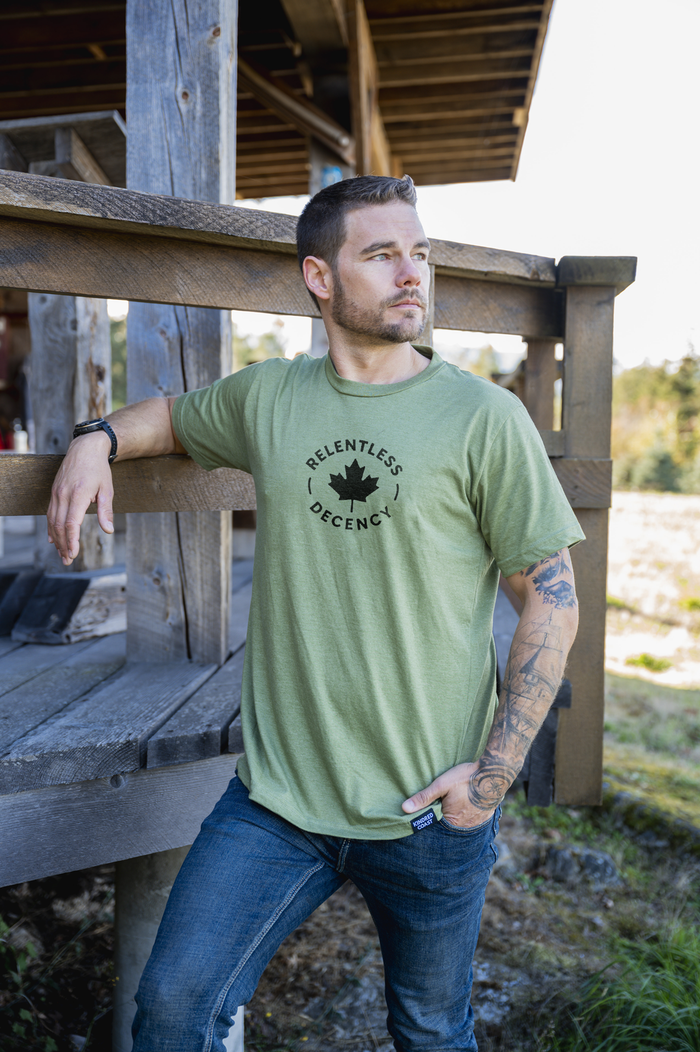 Tod Maffin's Relentless Decency - Unisex Eco Tee - Heather Army