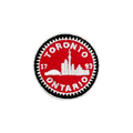 Circular patch with 'Toronto, Ontario' text and skyline on a red background