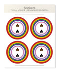 Pack of stickers with rainbow designs and leaf symbols on a white background