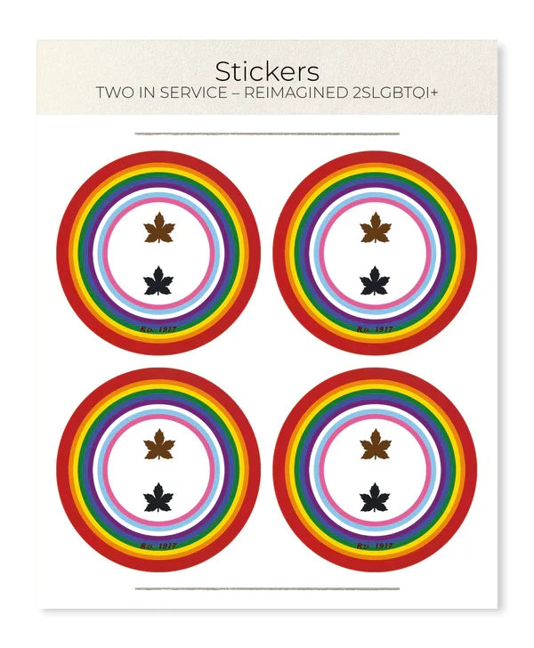 Pack of stickers with rainbow designs and leaf symbols on a white background