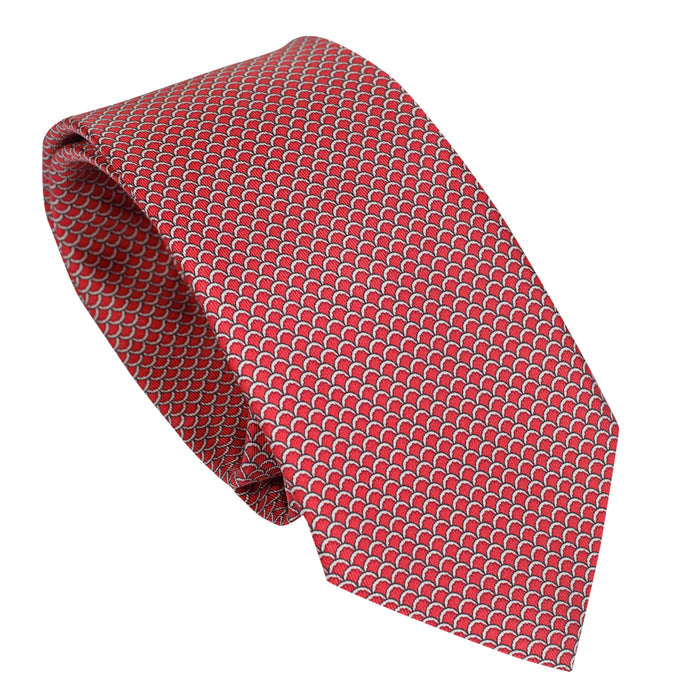 Vibrant Red 100% Italian Silk Tie With Micro Fan Shaped Pattern