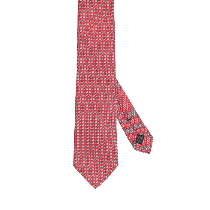 Vibrant Red 100% Italian Silk Tie With Micro Fan Shaped Pattern