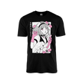 Black shirt with anime nurse holding syringe, pink gloves, pink bandages, and Japanese text on the side.