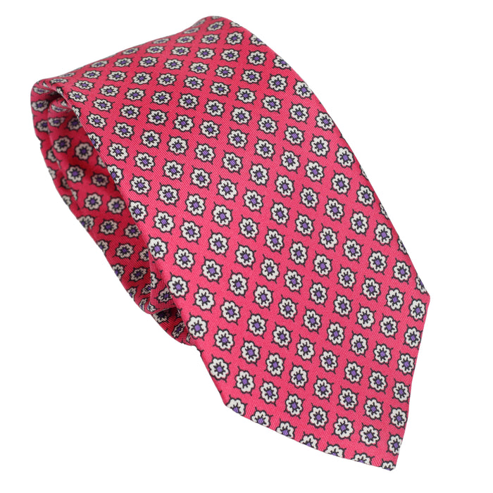 Watermelon Red 100% Italian Silk Tie with Micro Floral Pattern