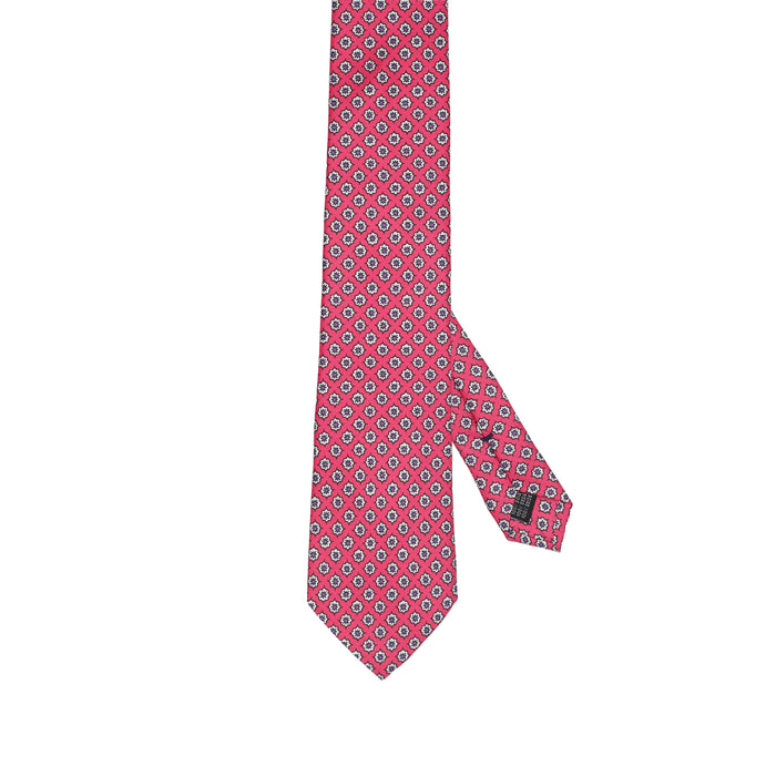 Watermelon Red 100% Italian Silk Tie with Micro Floral Pattern