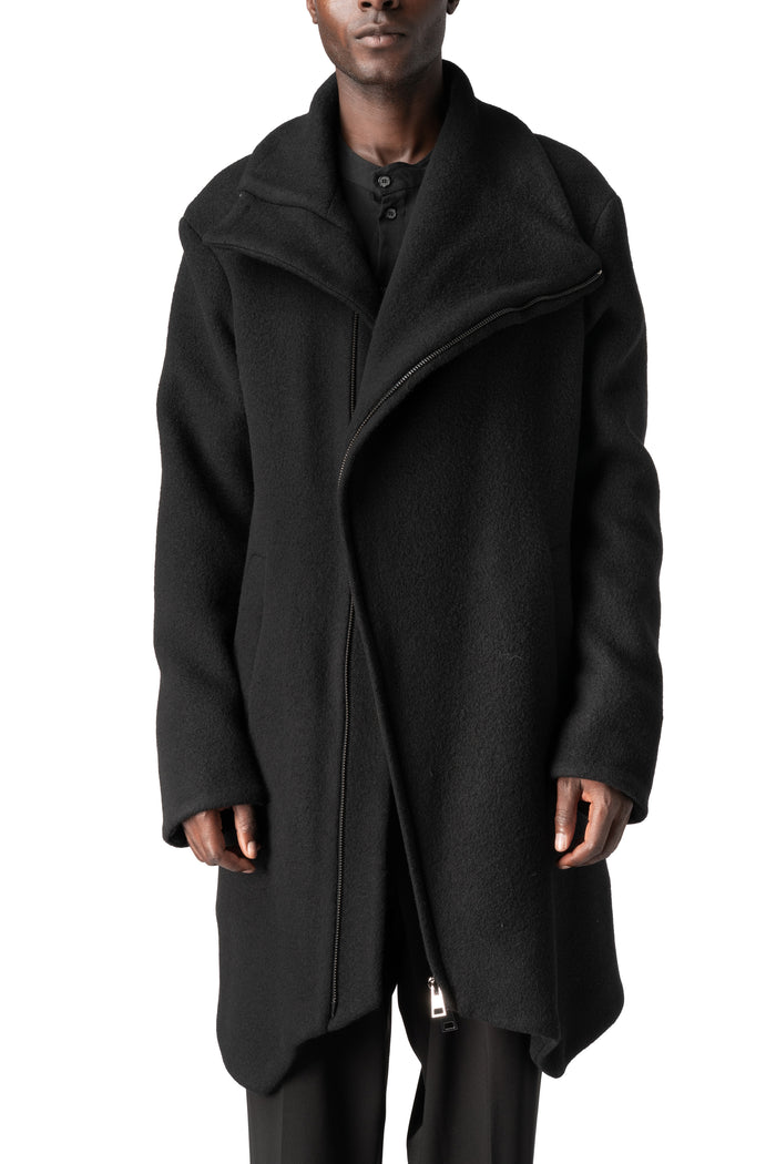 Wool-blend high collar coat, Black