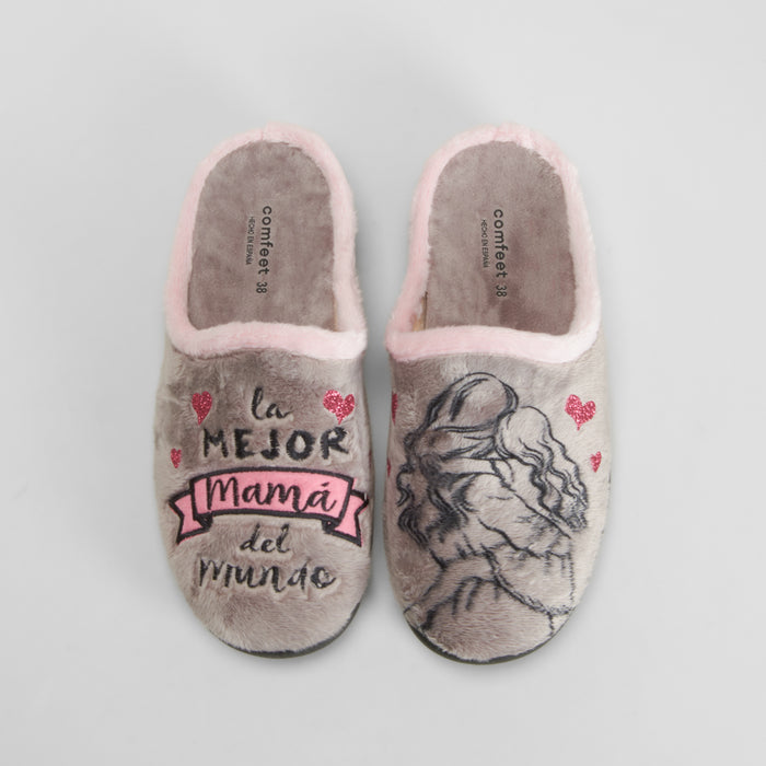 Zapatilla de casa suave dibujo gris COMFEET